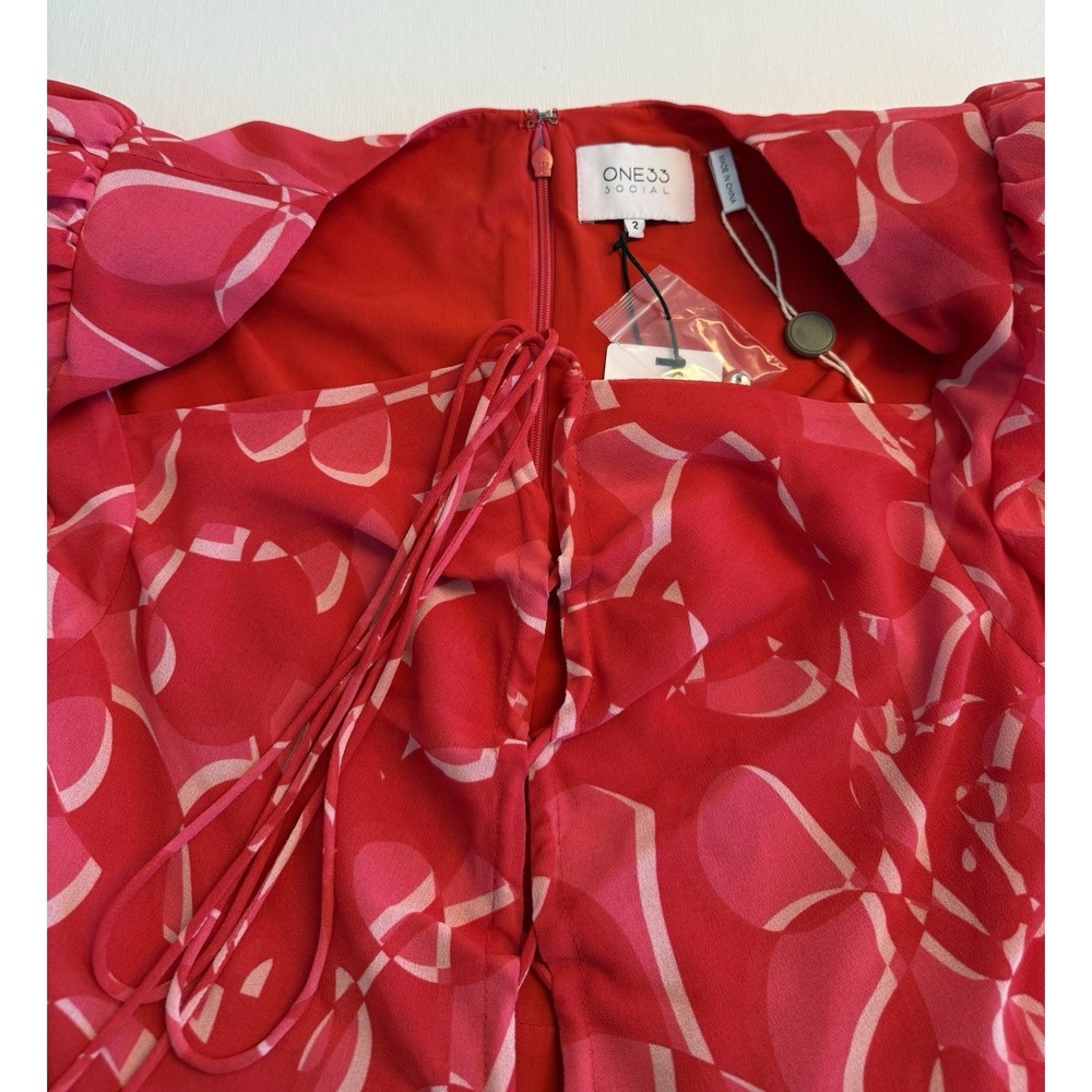 ONE33 Social Georgette Mini Dress Size 2 Pink Red Lace Up Front Ruffled NWT - Picture 9 of 16